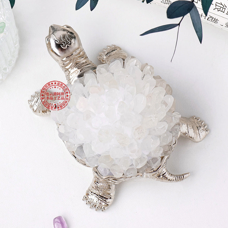 Natural Crystal Turtle Figurine with Amethyst & Citrine