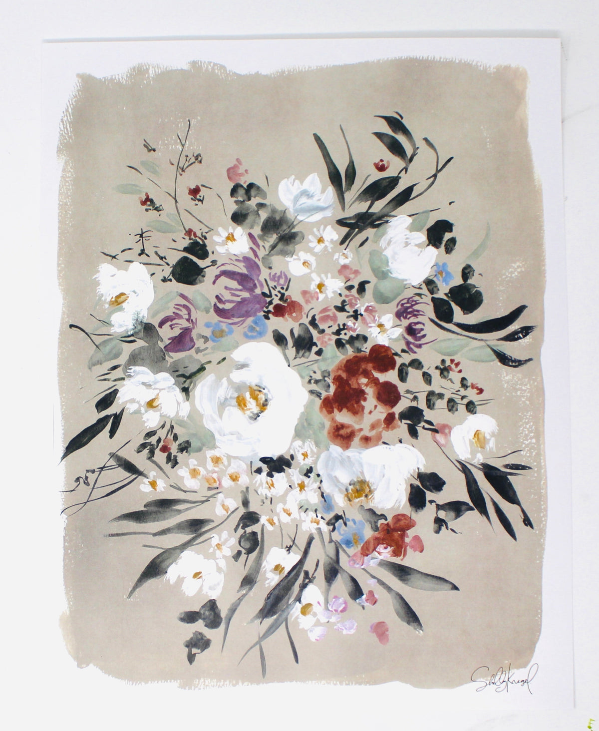 Posy Collection- Spring Wildflower Floral Print - Beige Background, Fresh, Simple Artwork