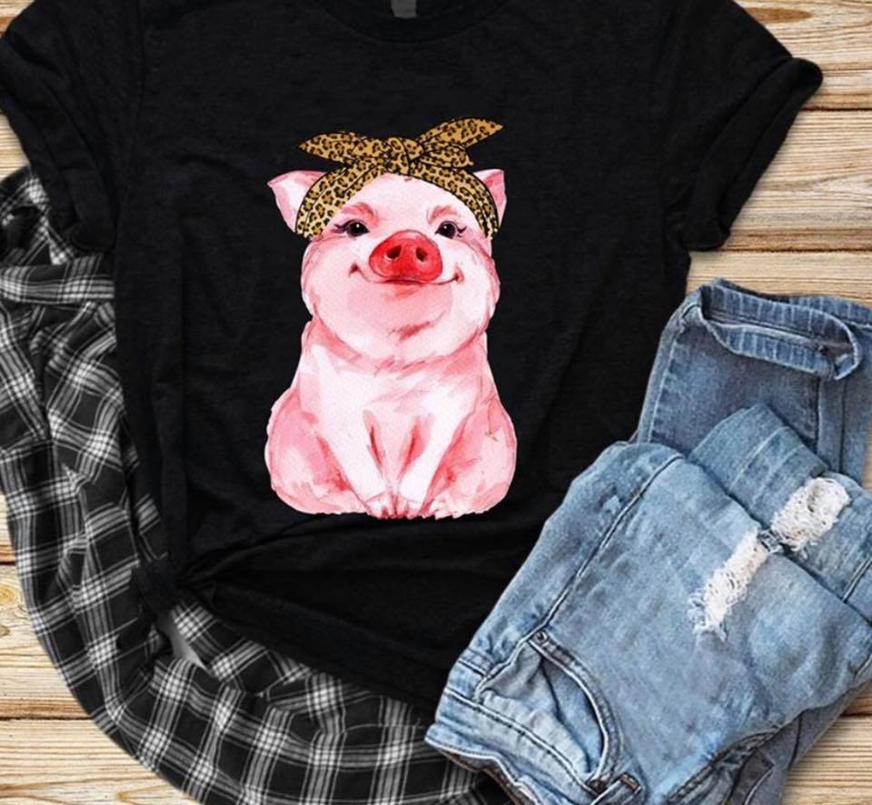 Cheetah Headband Pig - Black Tee
