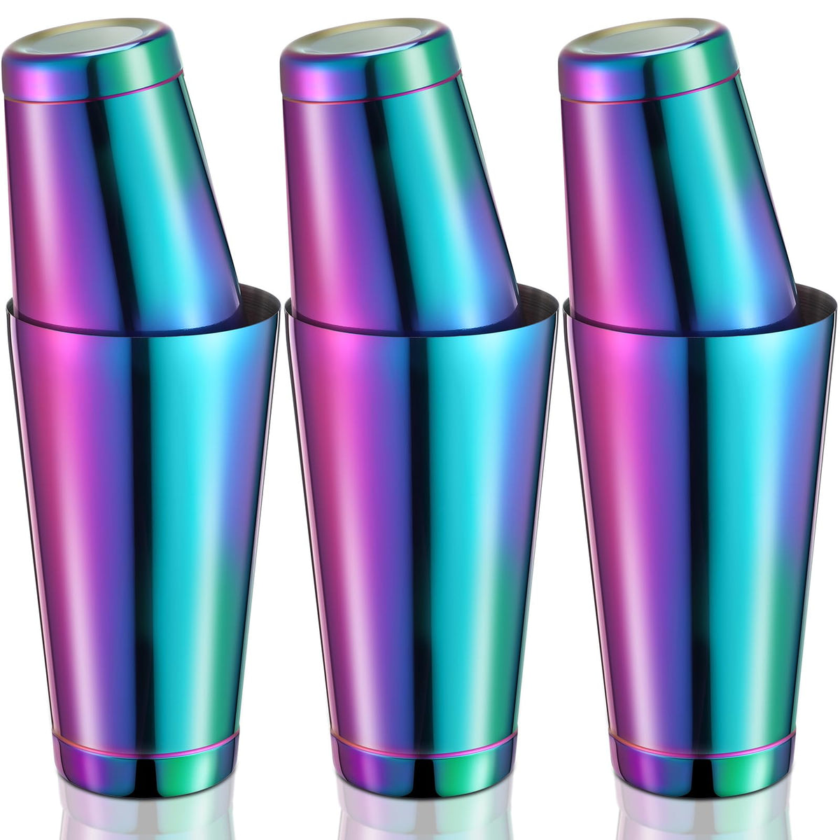 6 Pcs Cocktail Shakers Professional Bar Shaker Boston Shaker Set Stainless Steel Martini Shaker Drink Mixer Basic Tool Weighted Shake Metal Can Cocktail Shaker Set 18 oz 28 oz (Colorful)