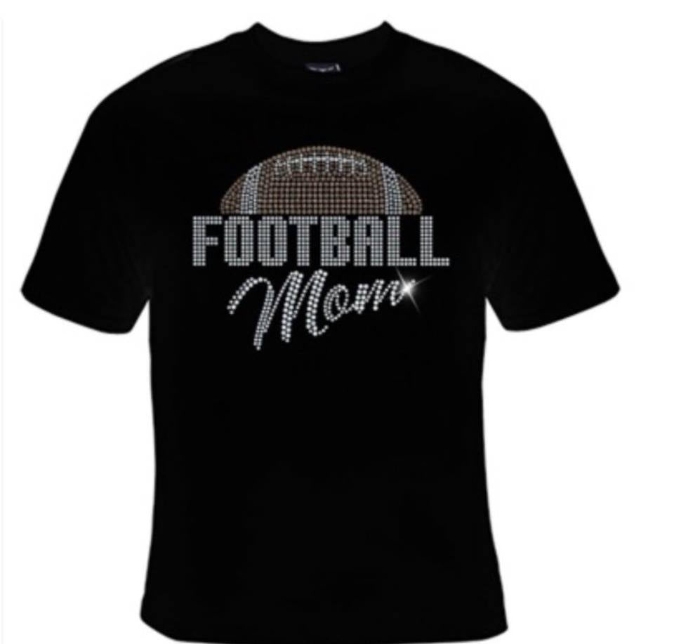 Football Mom Rhinestones - Black Tee