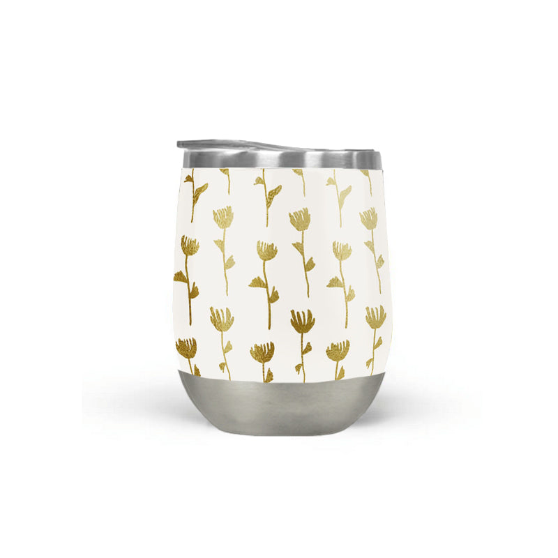 Gold Ink Flower Pattern Stemless Wine Tumbler