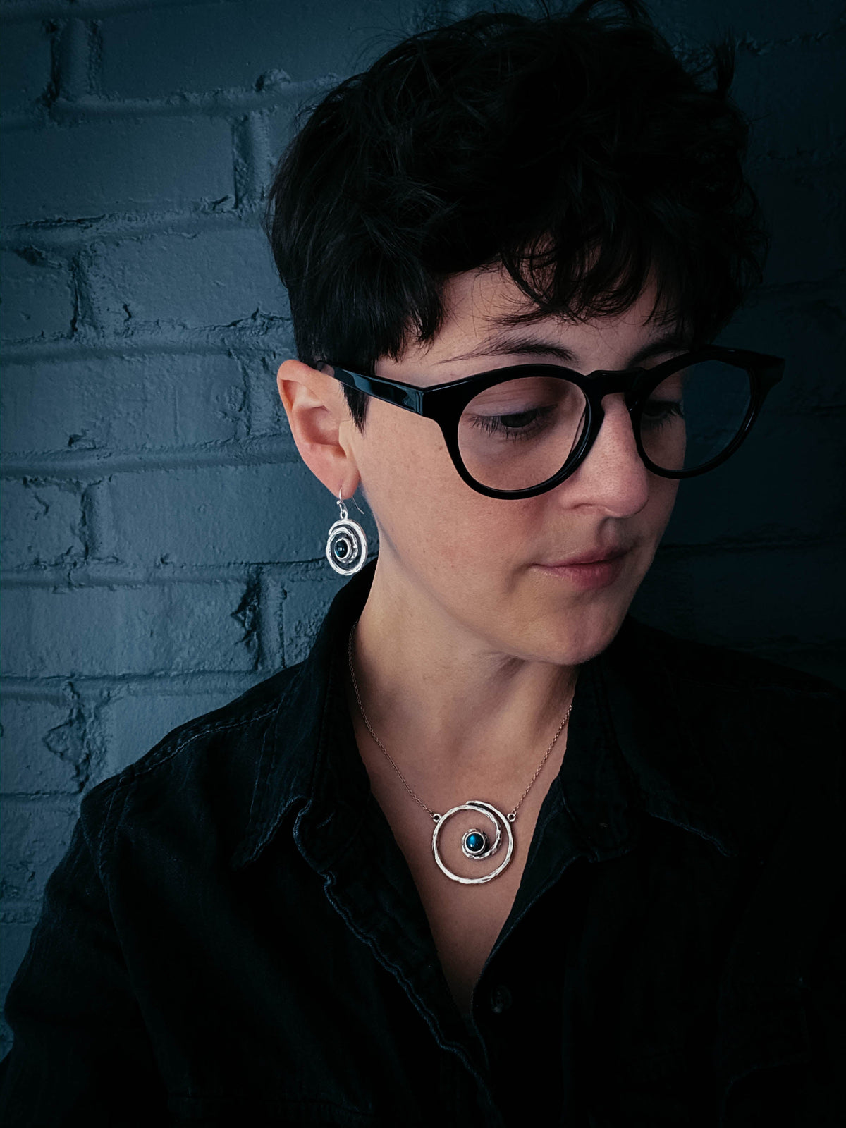 Milky Way Jewelry Set - Spiral Silver Necklace and Earrings with Labradorite