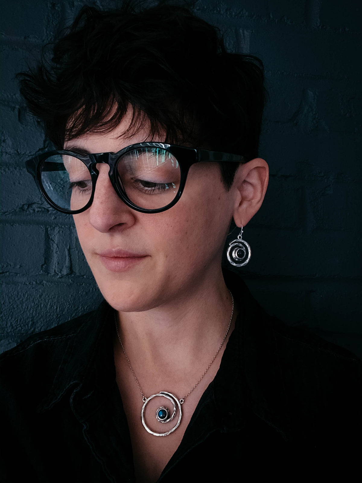 Milky Way Earrings - Spiral Silver Dangle Earrings with Labradorite