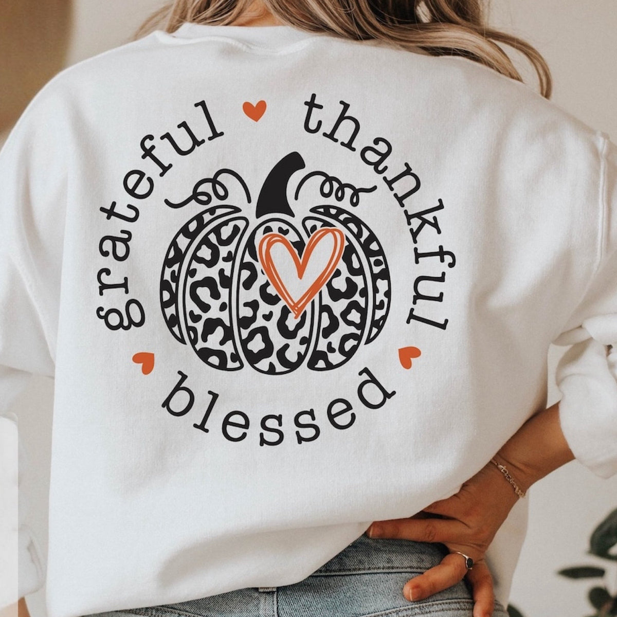 Grateful Thankful Blessed - Leopard Print Pumpkin