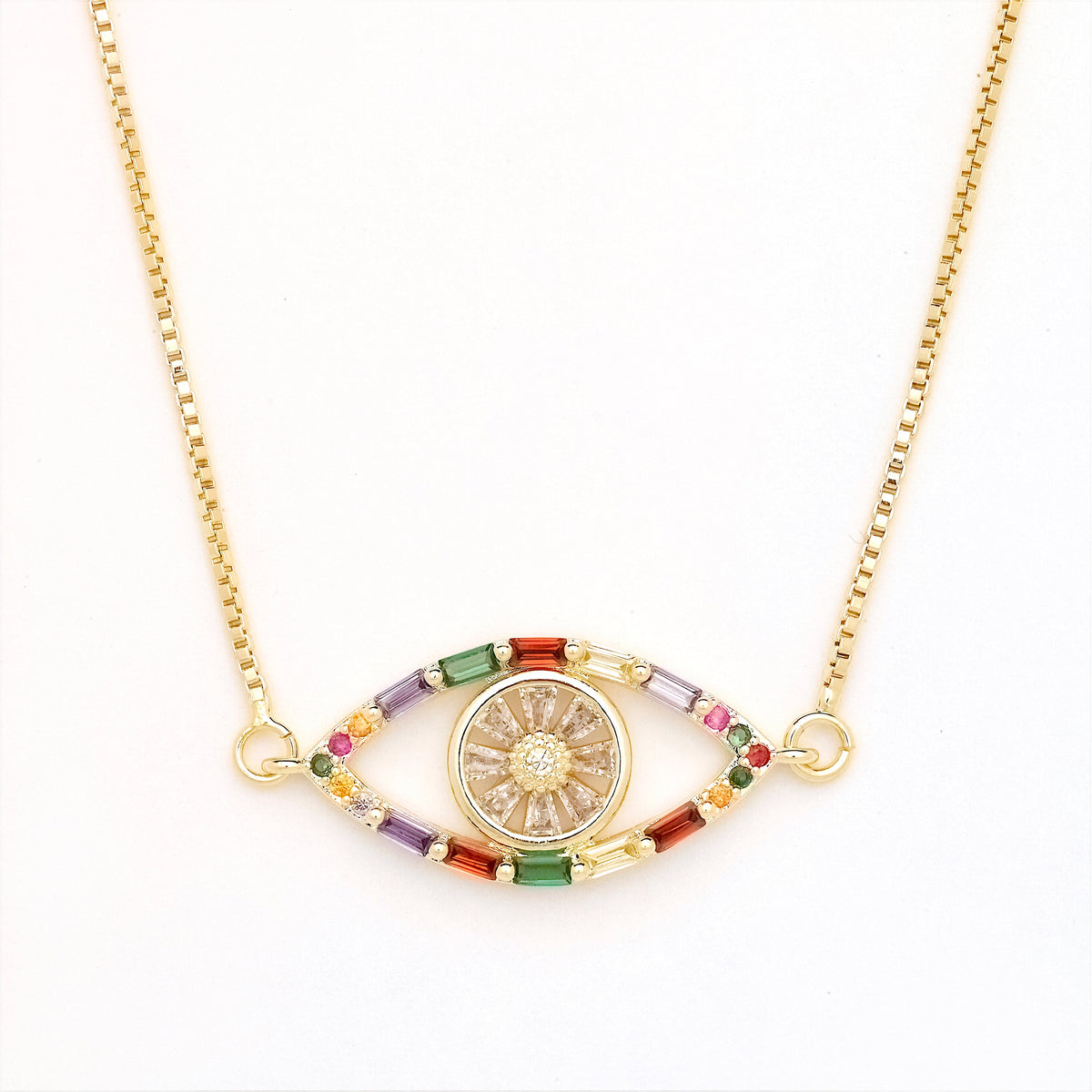 Rainbow Gem Evil Eye Necklace