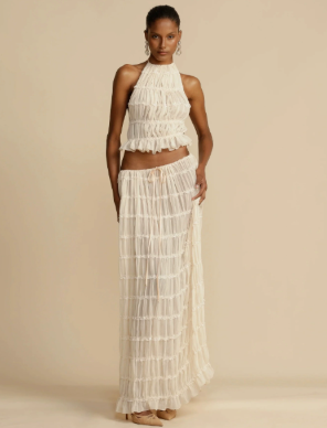 Two-Piece Set Chiffon Pleated Long Dress with Halter