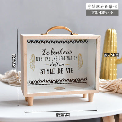 Nordic Creative Wooden Piggy Bank for Desktop Decor