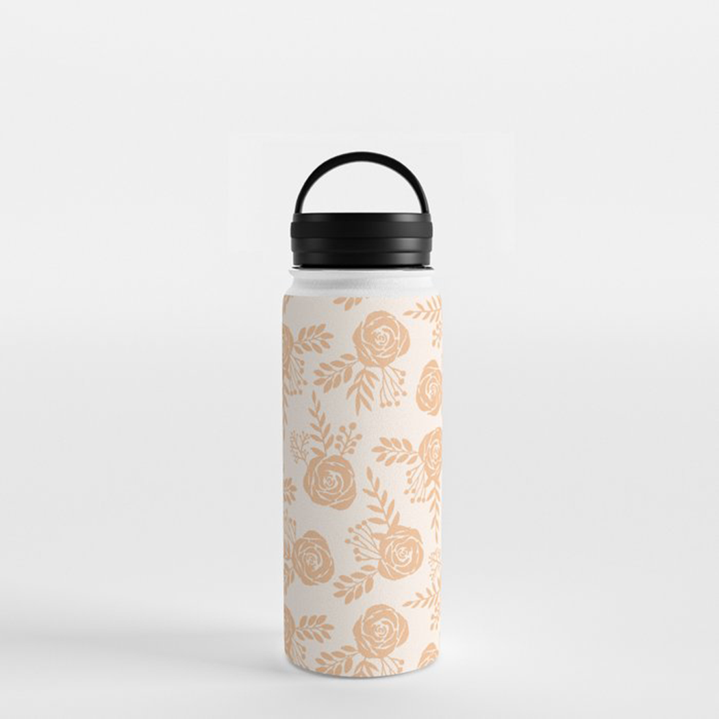 Light Orange Floral Handle Lid Water Bottle