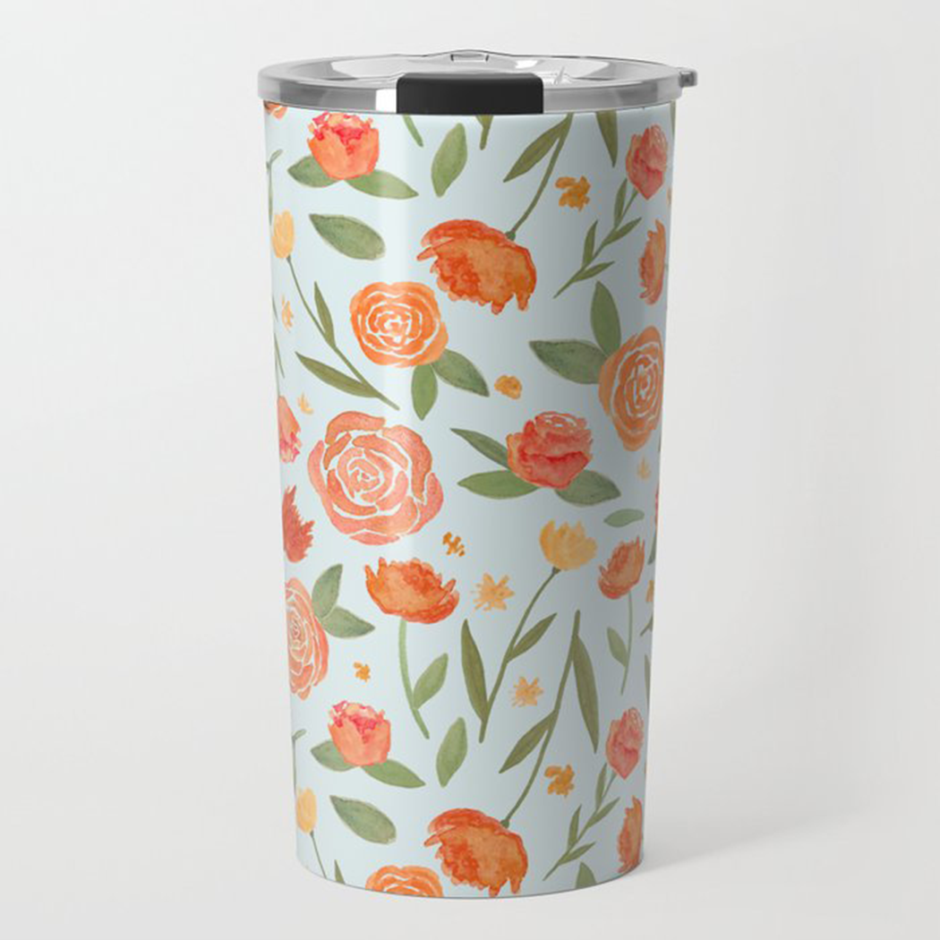 Burnt Orange Floral Travel Mug