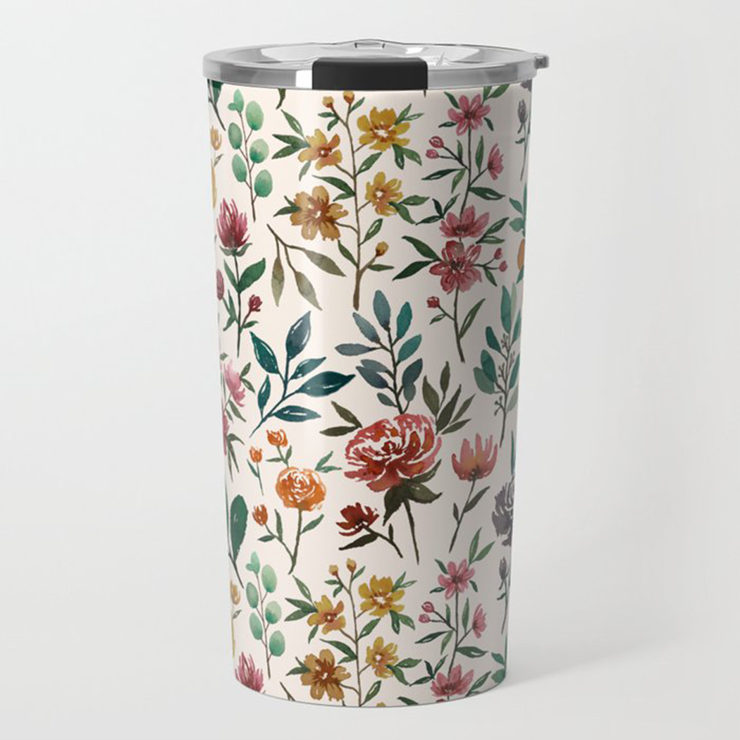 Colorful Watercolor Flowers Travel Mug
