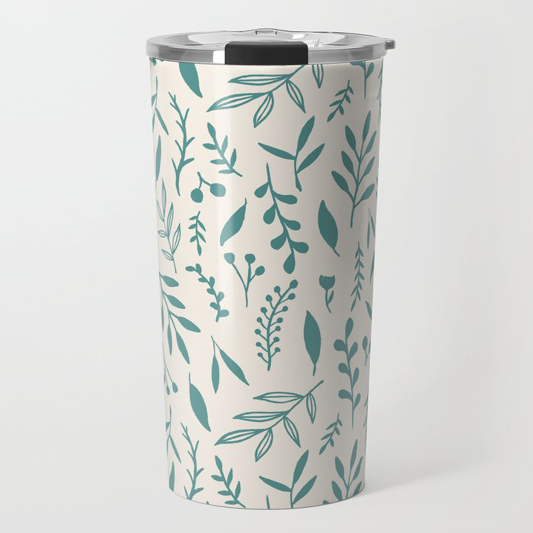 Teal Falling Leaves Travel Mug