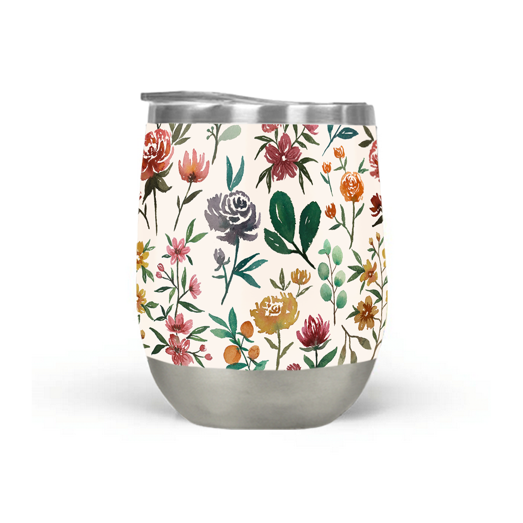 Colorful Watercolor Flowers Wine Tumbler
