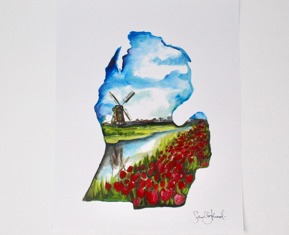 Holland Michigan Art Print -11x14, Home Decor, Wall Art, Simple, Windmill Artwork