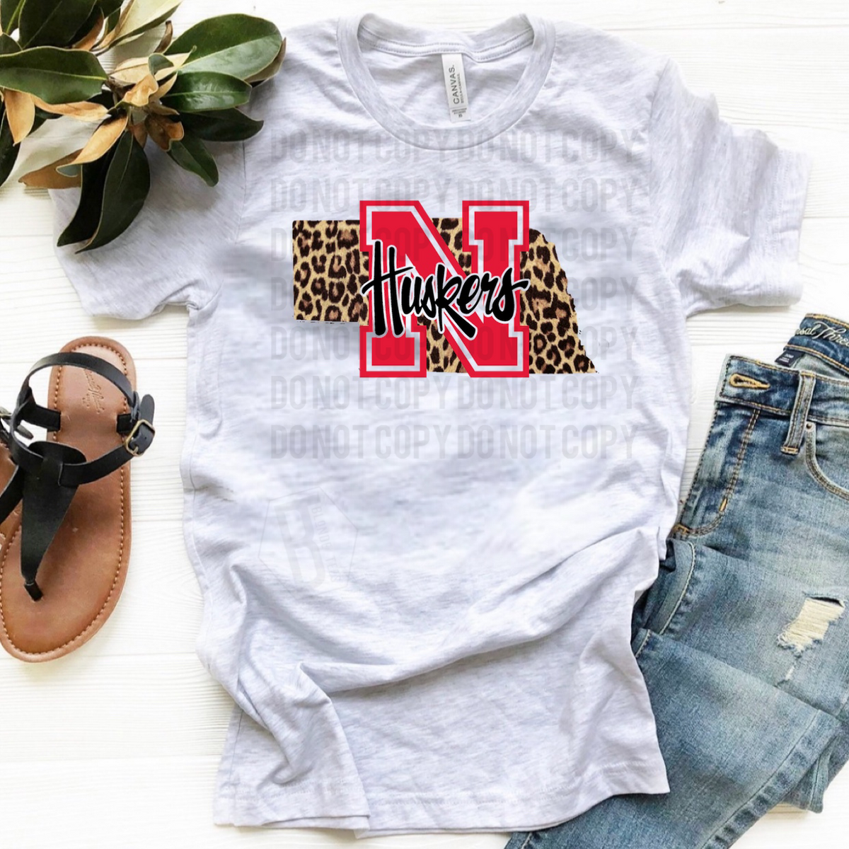 Nebraska Cornhuskers Huskers Leopard State - Ash Grey Tee