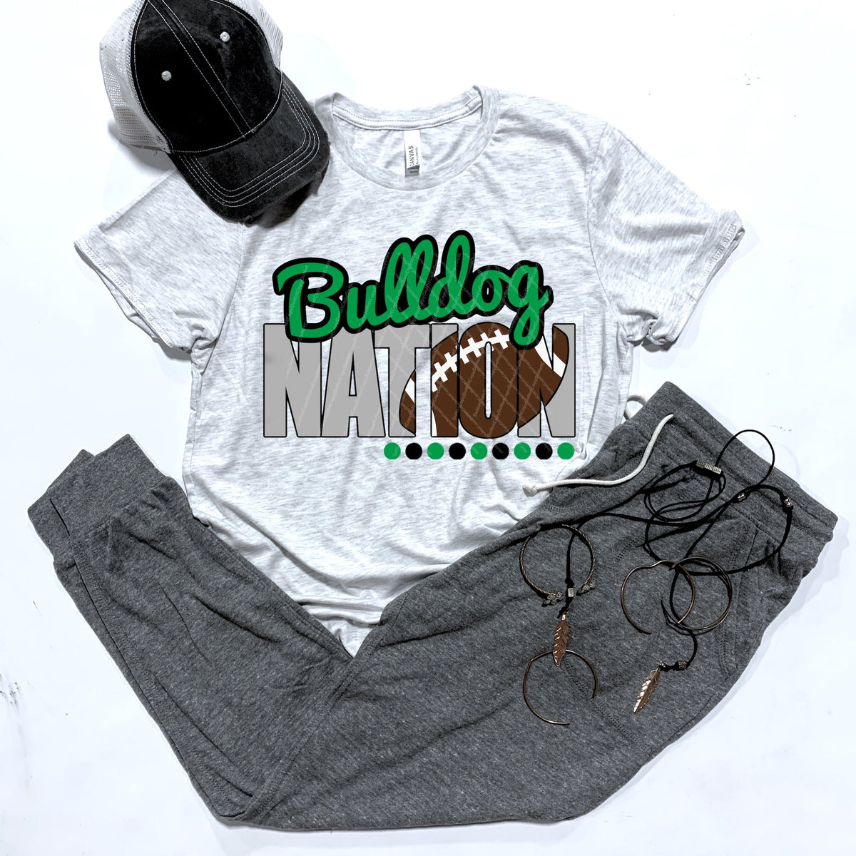 Bulldog Nation w/ Football - Green & Black Text - 13 Color Options