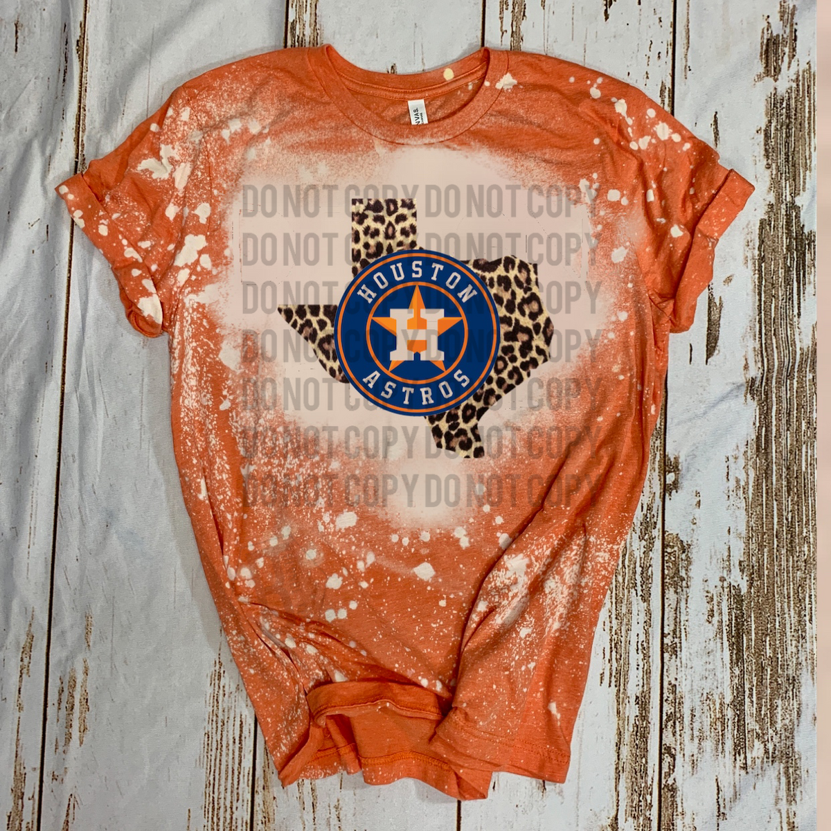 Houston Astros w/ Leopard Texas - Acid Wash Orange Tee