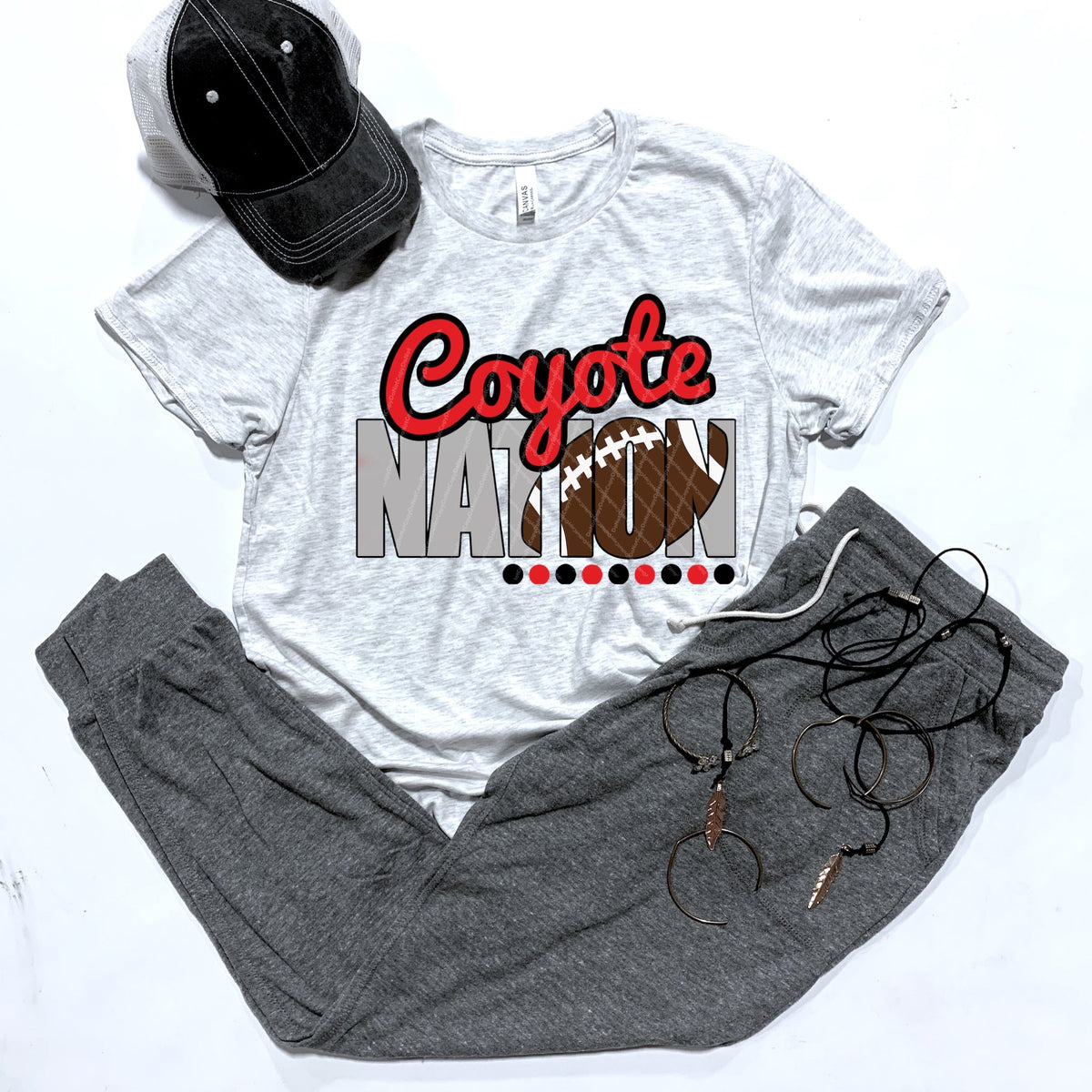 Coyote Nation w/ Football - Red & Black Text - 13 Color Options