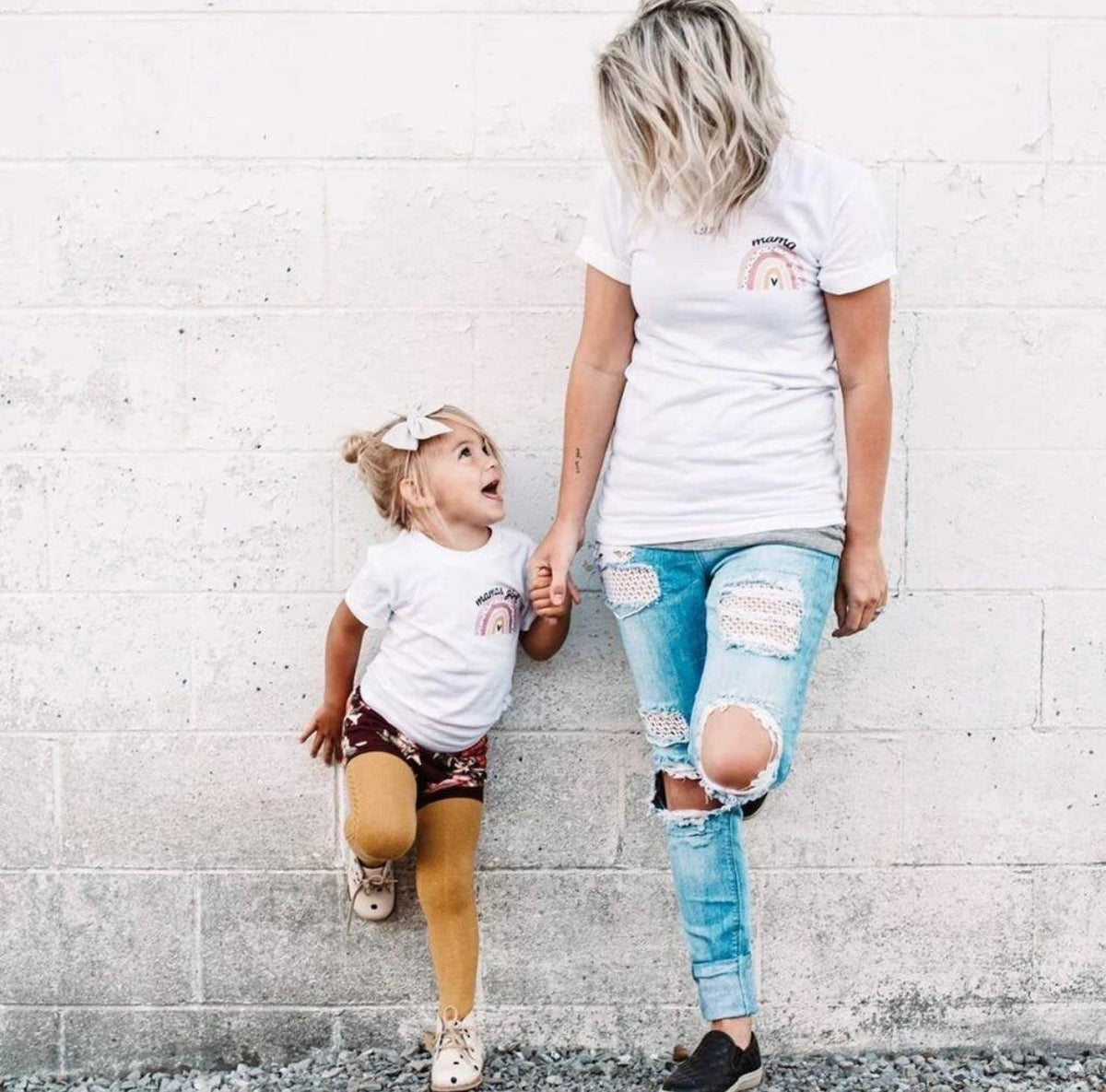 Mommy & Me - Mamas Girl & Mama w/ Rainbow - On Left Chest