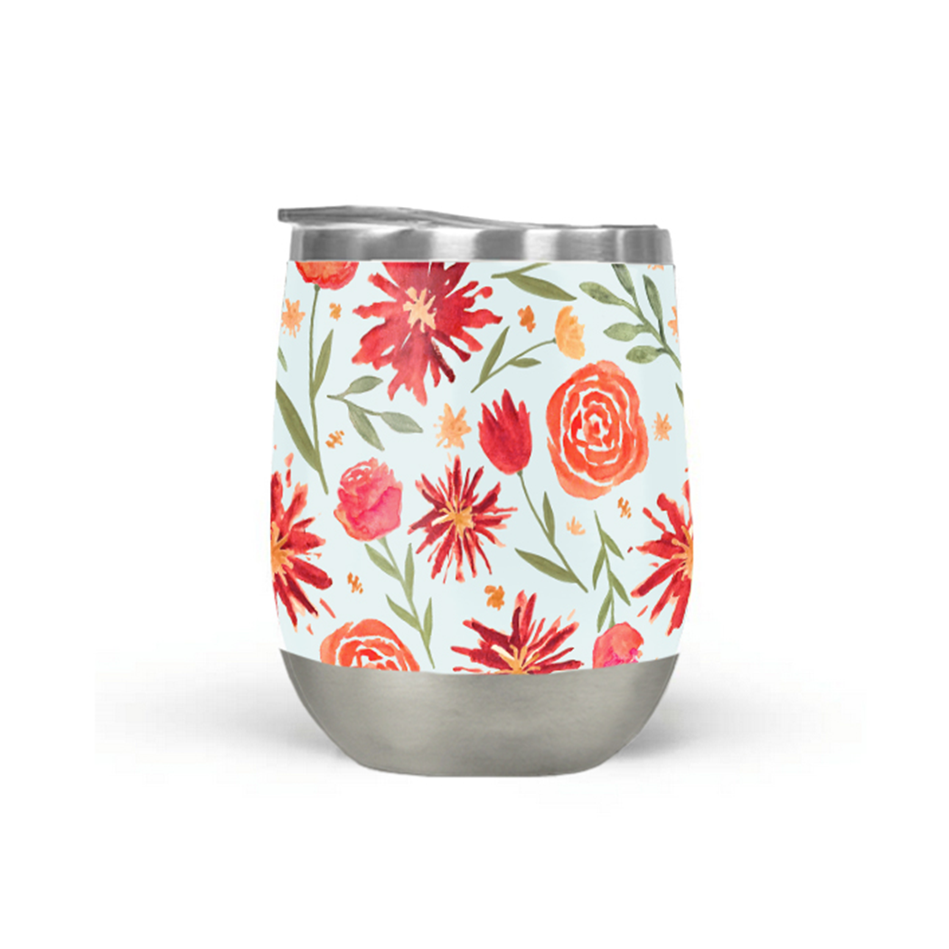Red Flower Burst Wine Tumbler