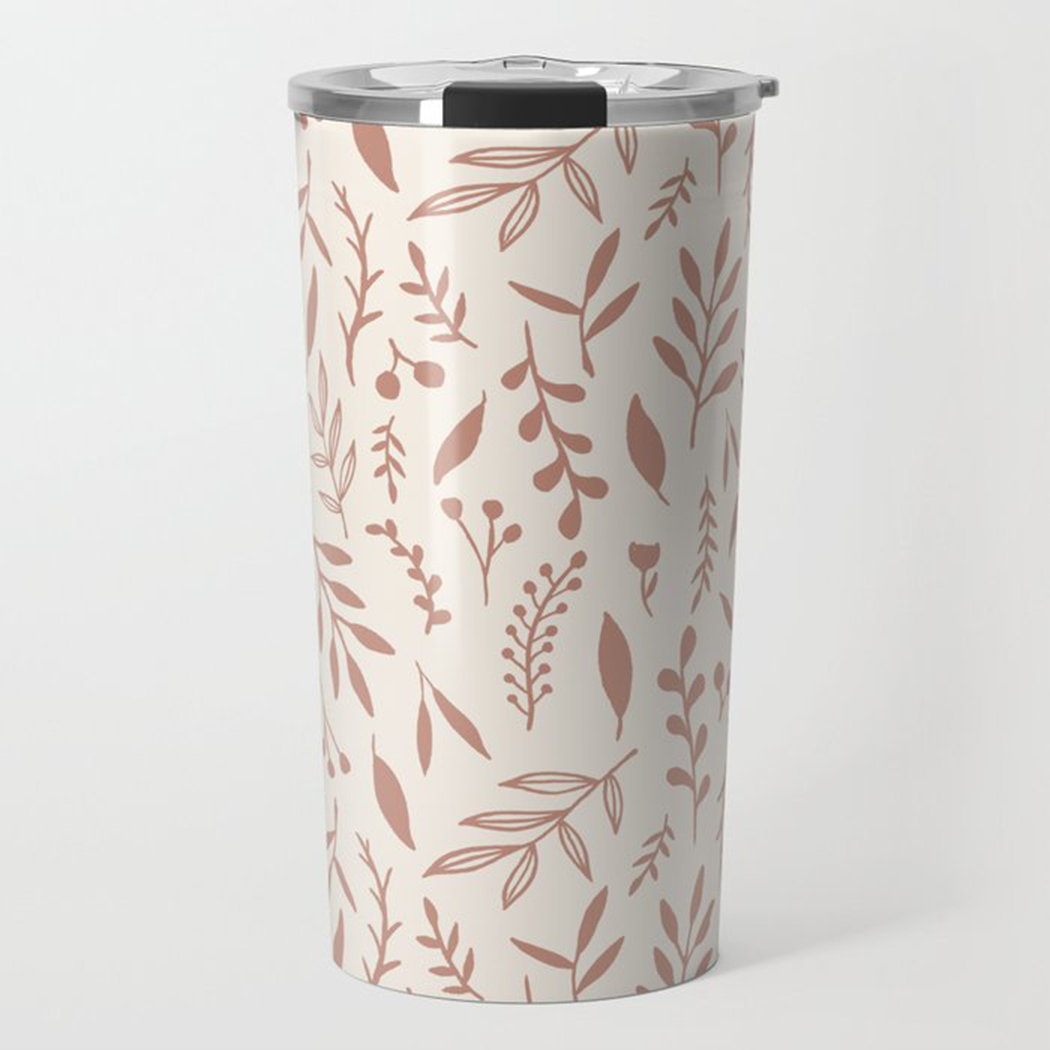 Pink Falling Leaves Travel Mug