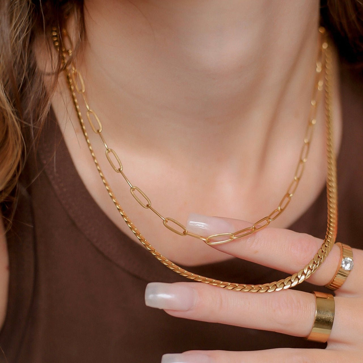 Paperclip Chain Necklace-Gold