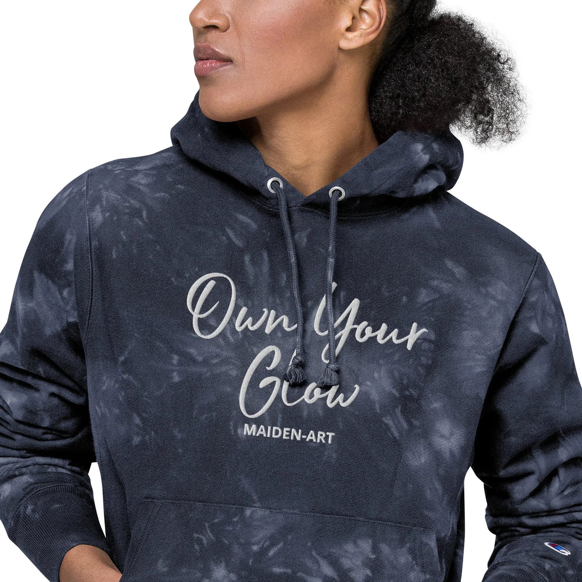Own Your Glow Unisex Champion tie-dye hoodie with Embroidery | Champion hoodie
