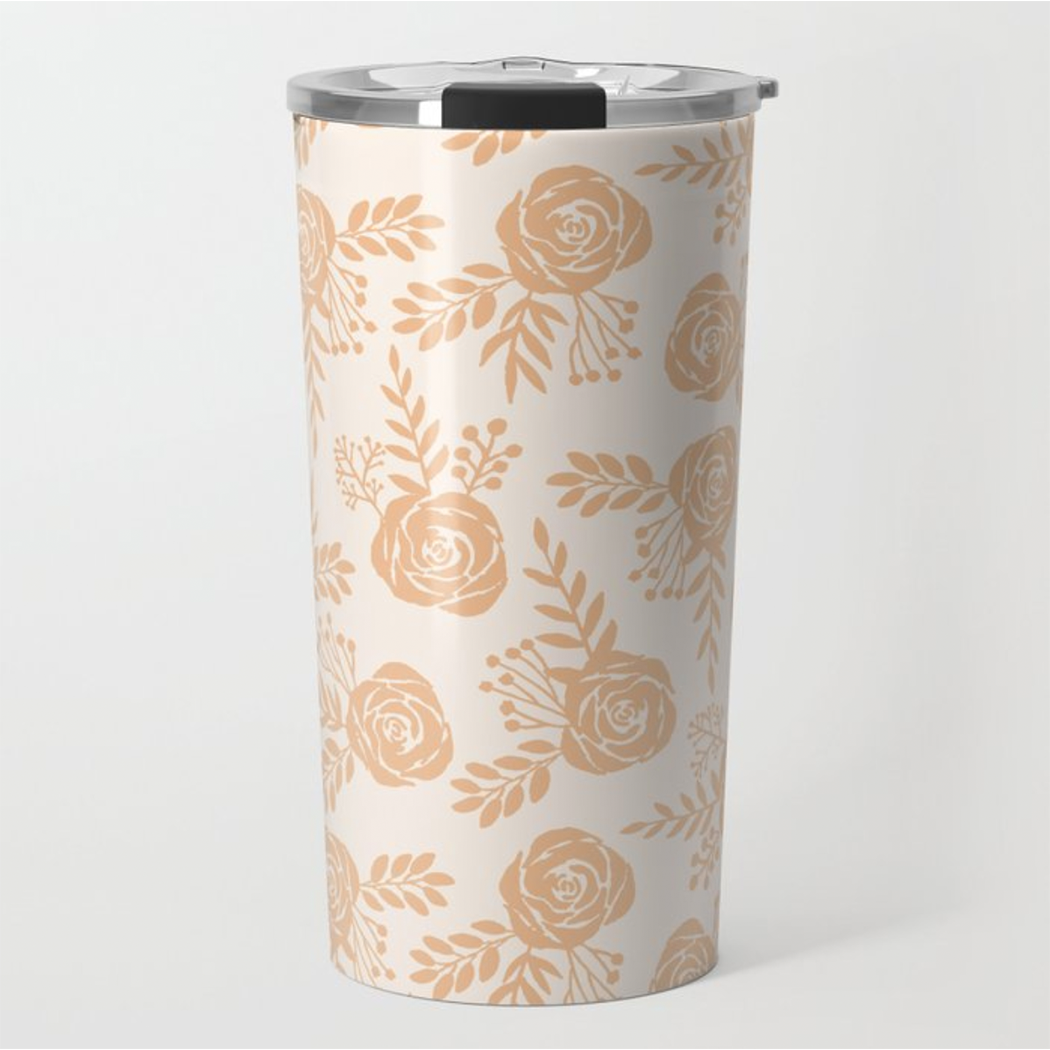 Light Orange Floral Travel Mug