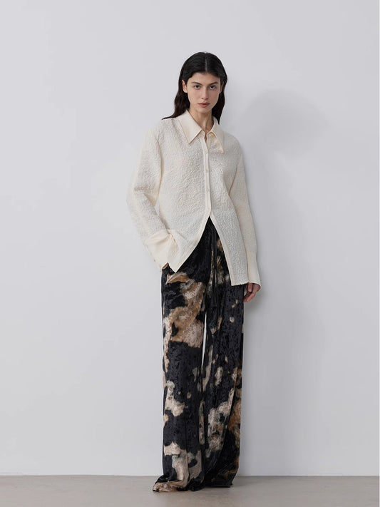 "Art Bubble" Retro Embossed Bubble Cotton Satin Stitching Long-Sleeved Shirt