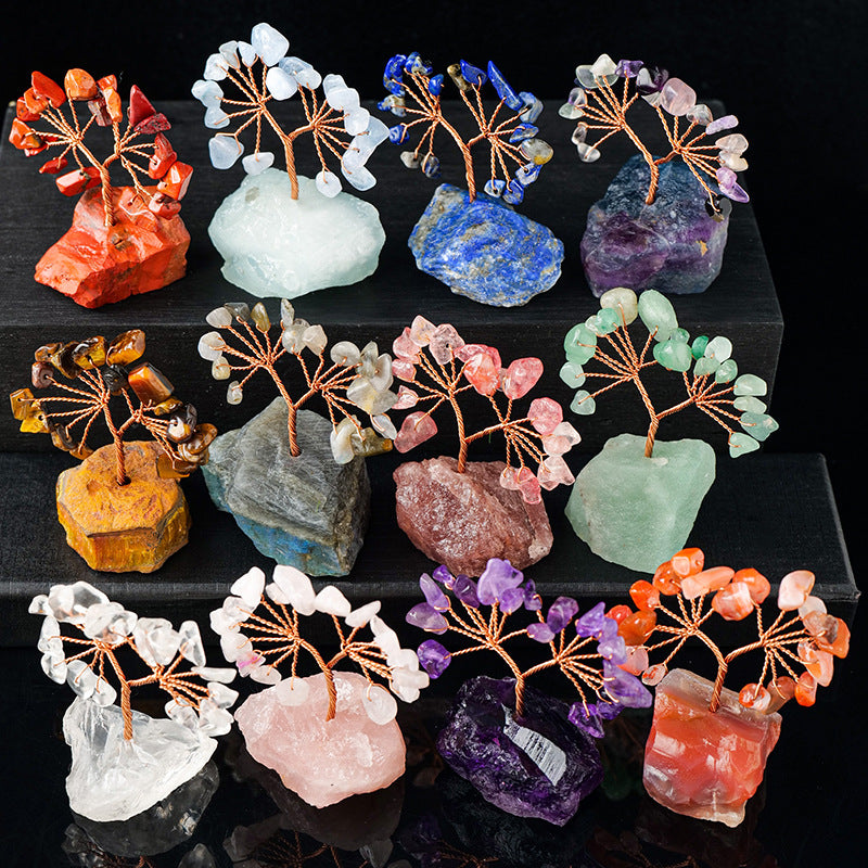 Natural Colorful Crystal Tree with Amethyst Base Decor