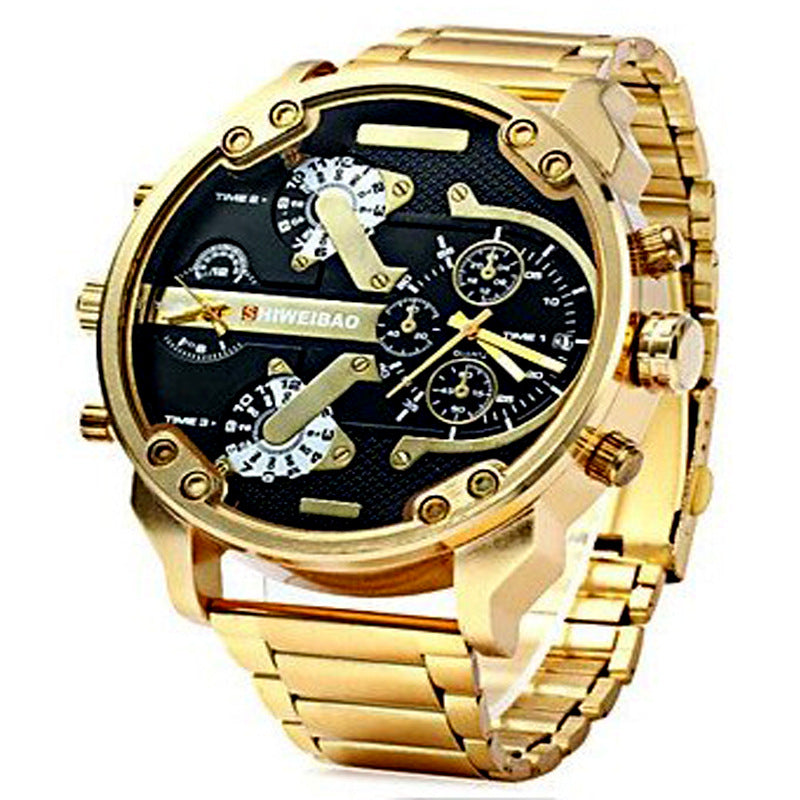 SHIWEIBAO Men's Steel Band Dual Time Zone Watch