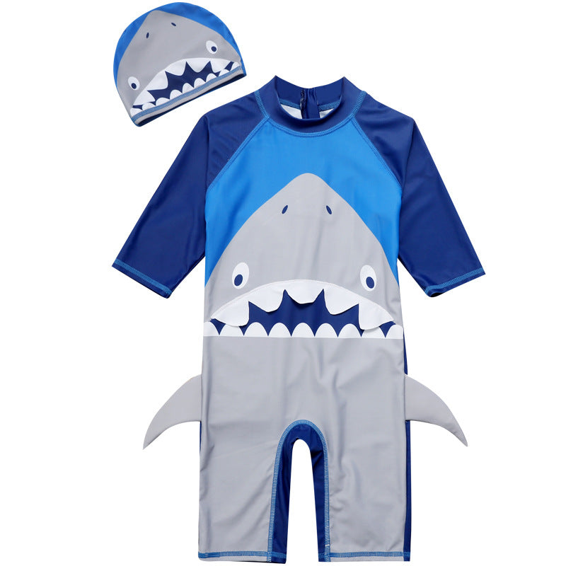 Cute Shark Cartoon Swimsuit for Boys - One Piece Design