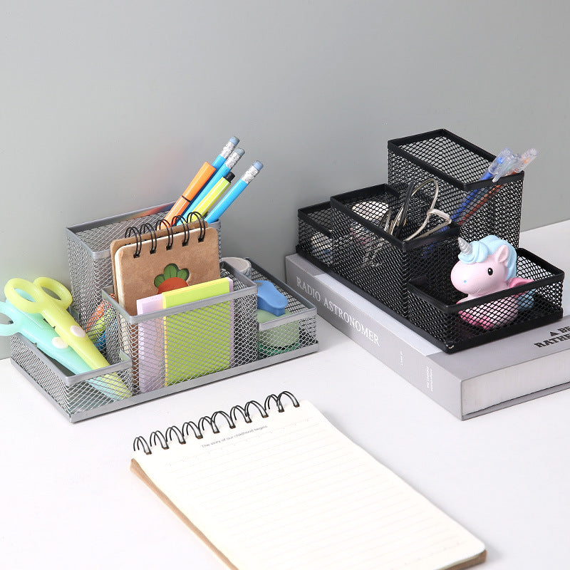 Creative Metal Four-Grid Pen Holder for Office Use