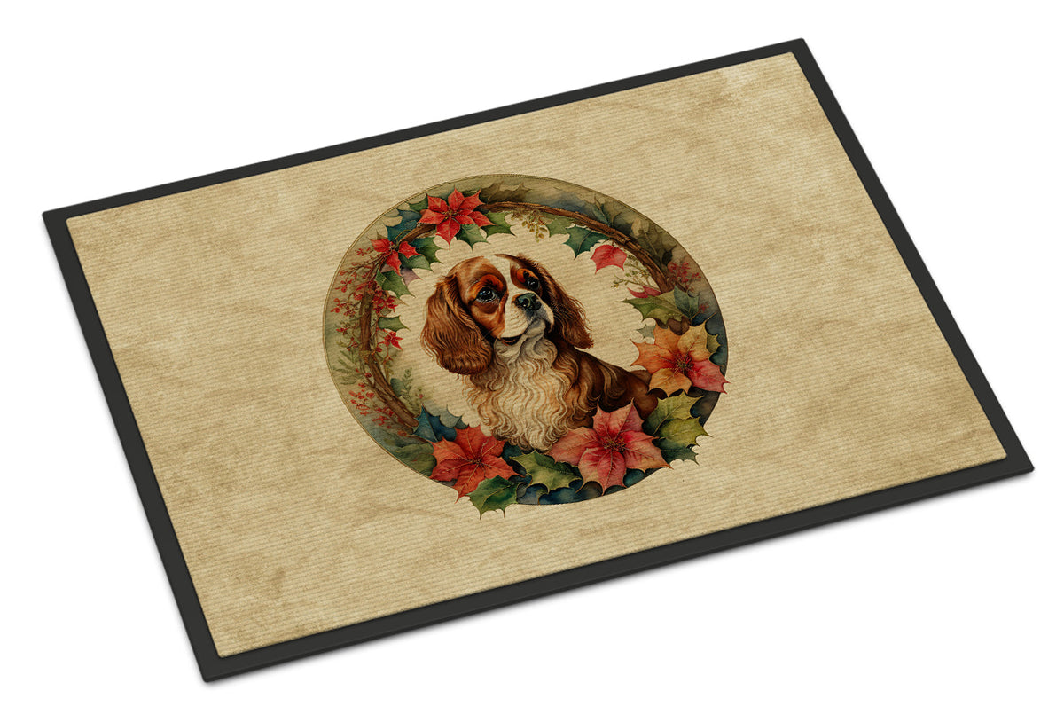 Cavalier Spaniel Christmas Flowers Doormat