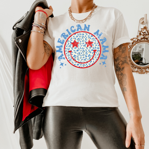 American MAMA w/ Leopard Print Smiley