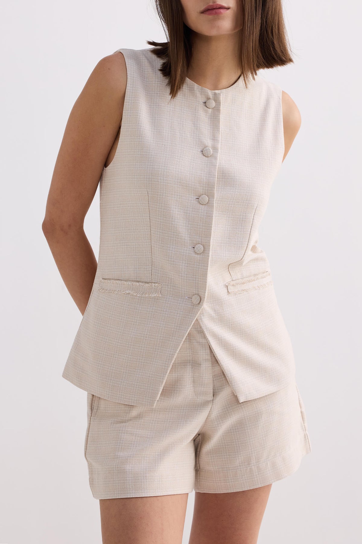 Cotton Tweed Shorts in Cream
