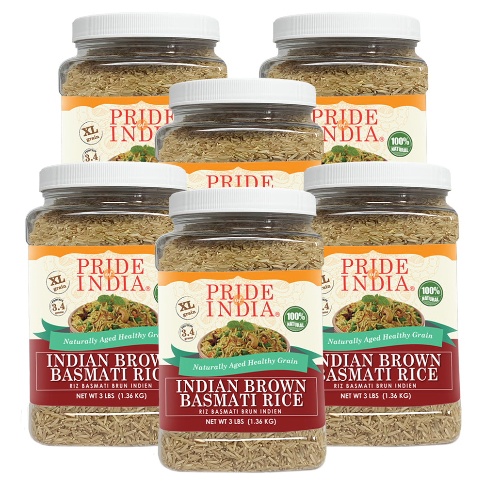 Extra Long Indian Brown Basmati Rice - Naturally Aged Healthy Grain Jar