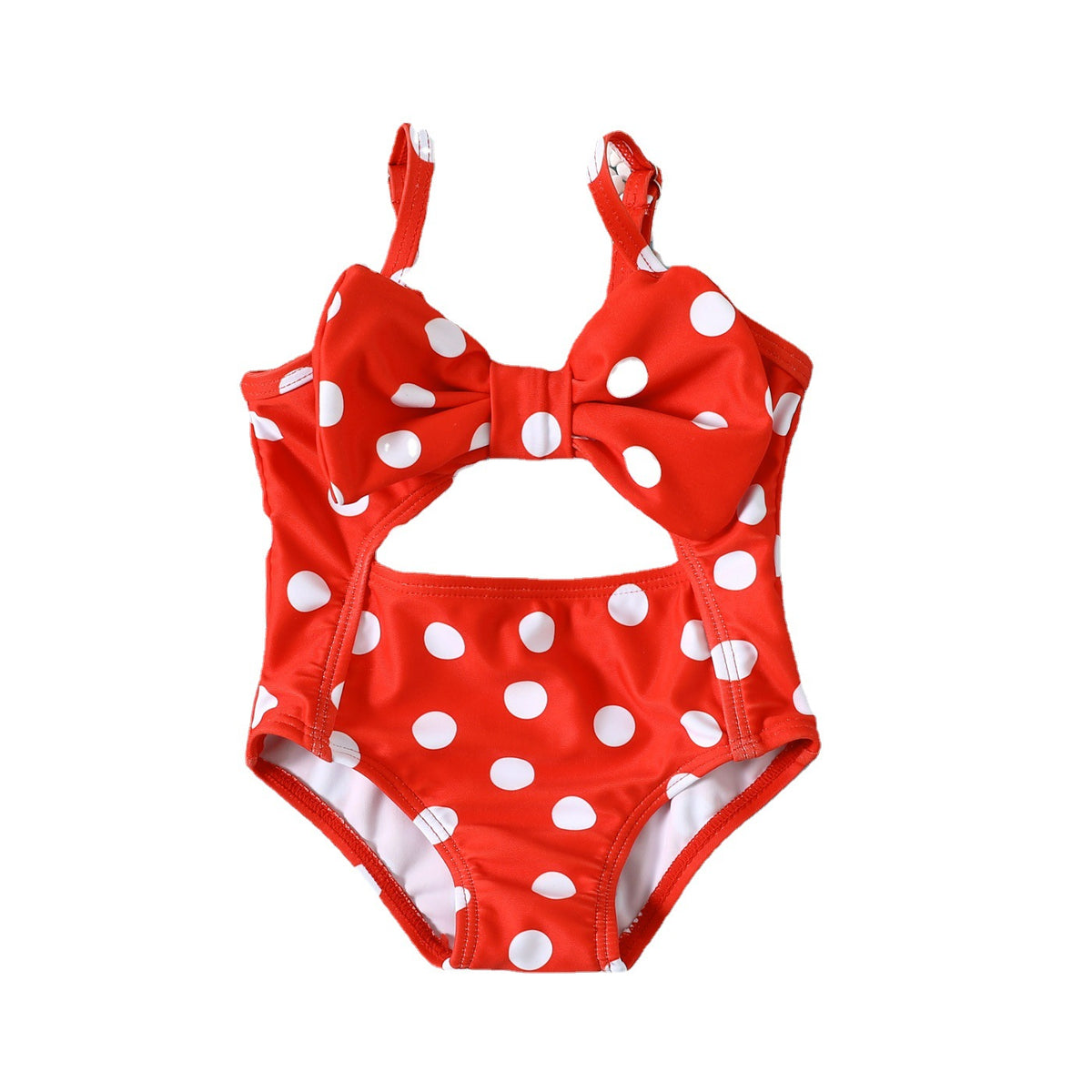 Girls' Polka Dot Backless Swimsuit with Bow