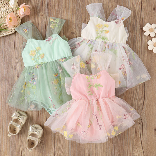 2023 Spring/Summer Girls' Embroidered Lace Romper