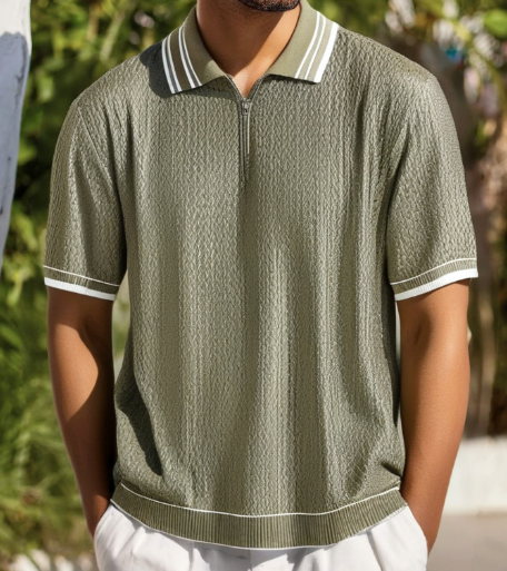 Men's Jacquard Knit Polo Shirt (One Piece)
