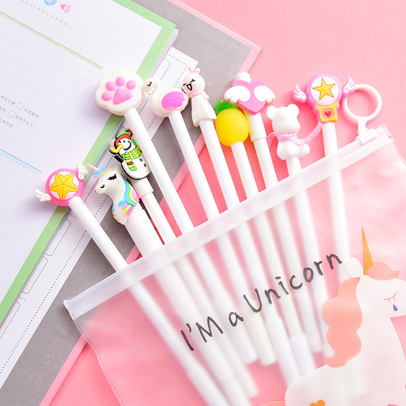 Cute Cartoon Gel Pen Student Stationery Set in Pink