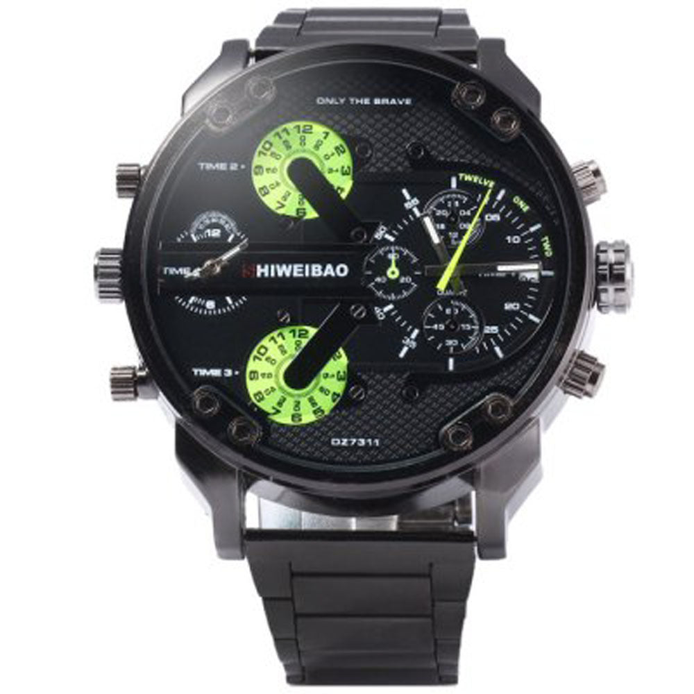SHIWEIBAO Men's Steel Band Dual Time Zone Watch