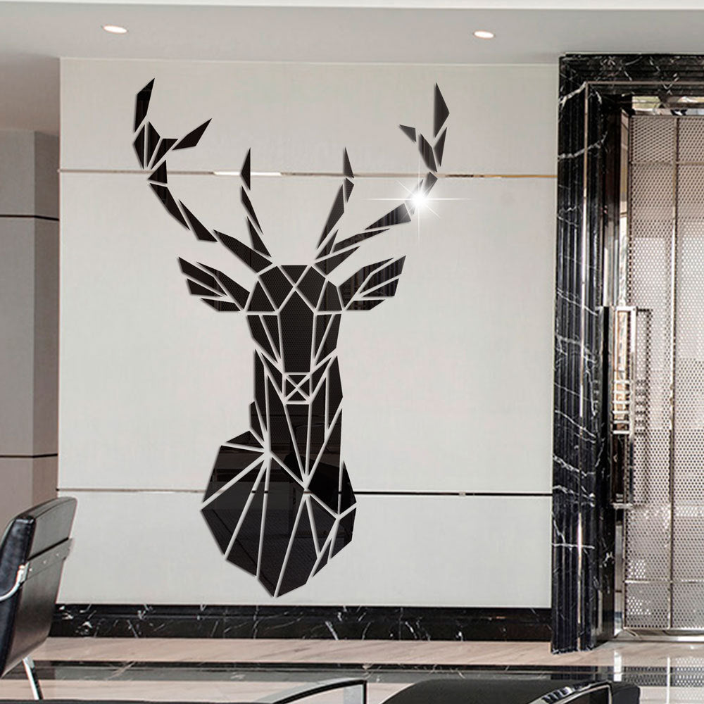 3D Acrylic Deer Head Wall Mirror Sticker for Home