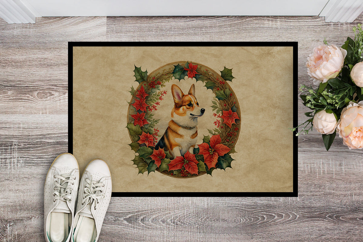 Corgi Christmas Flowers Doormat