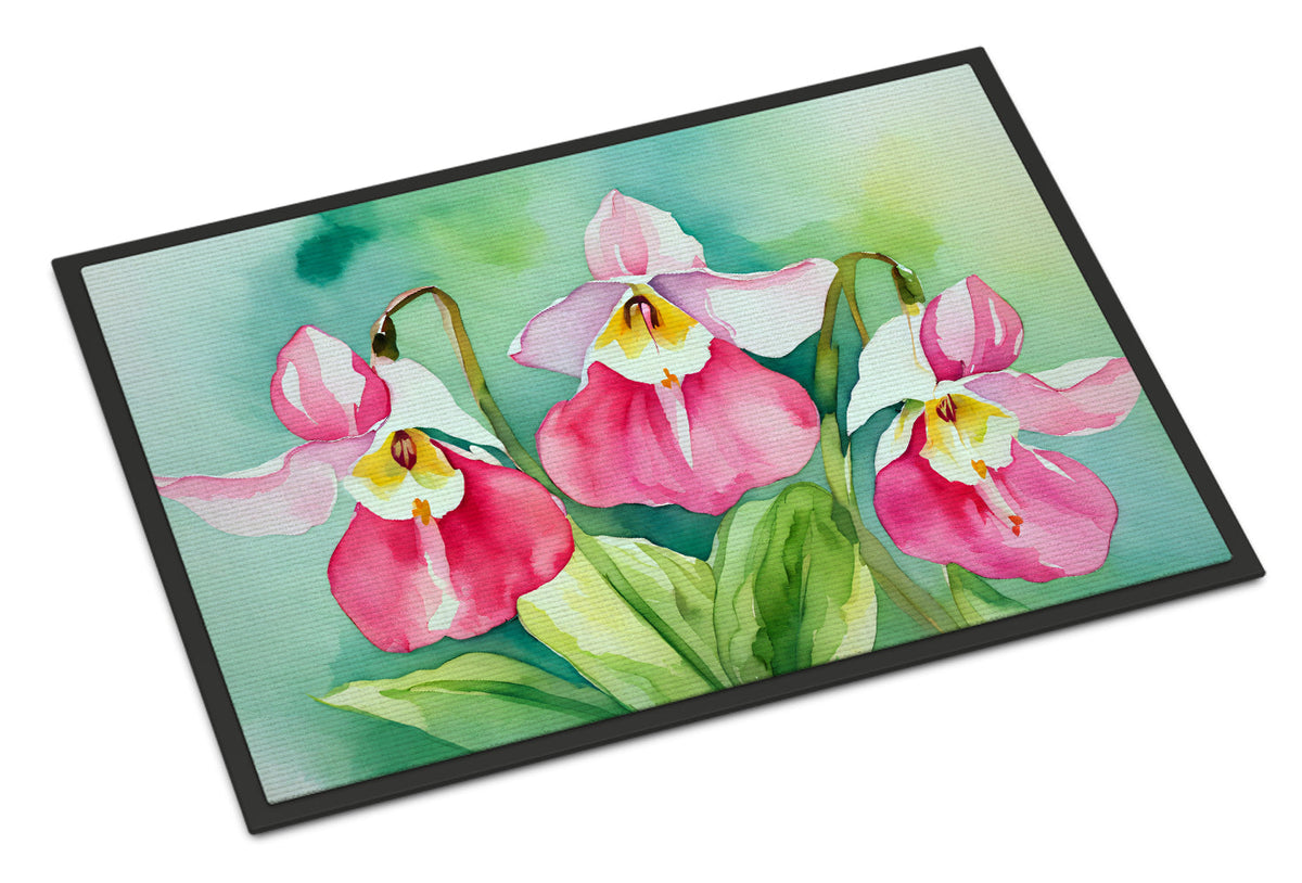 Minnesota Pink and White Lady�s Slippers in Watercolor Doormat