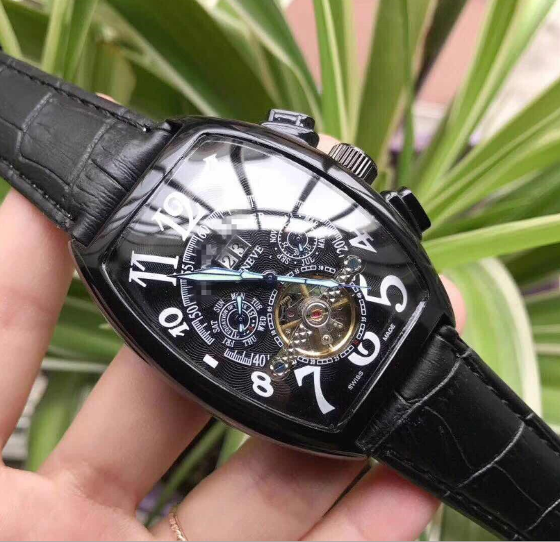 Men's Tourbillon Automatic Mechanical Watch with Leather Strap