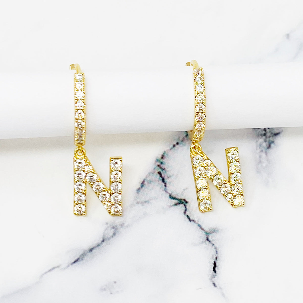 Crystal Initial Drop Earrings