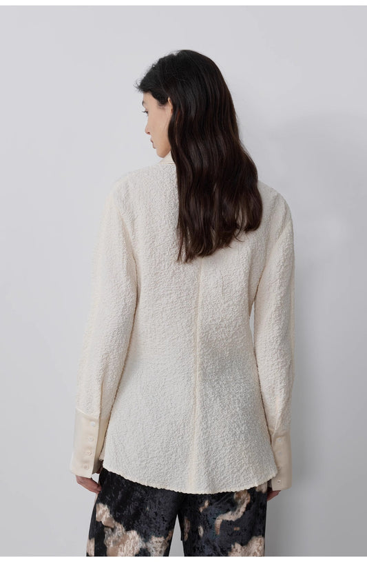 "Art Bubble" Retro Embossed Bubble Cotton Satin Stitching Long-Sleeved Shirt