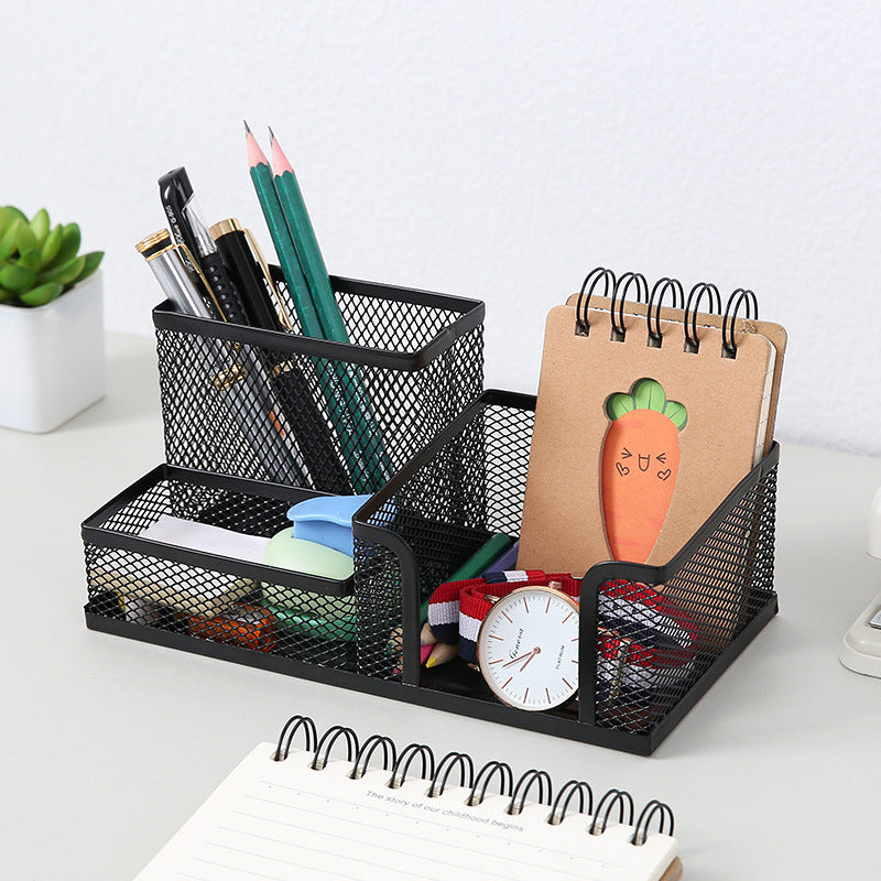 Creative Metal Four-Grid Pen Holder for Office Use