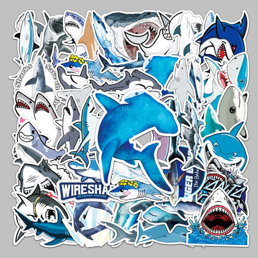 50 Waterproof Shark Animal Stickers for Decor